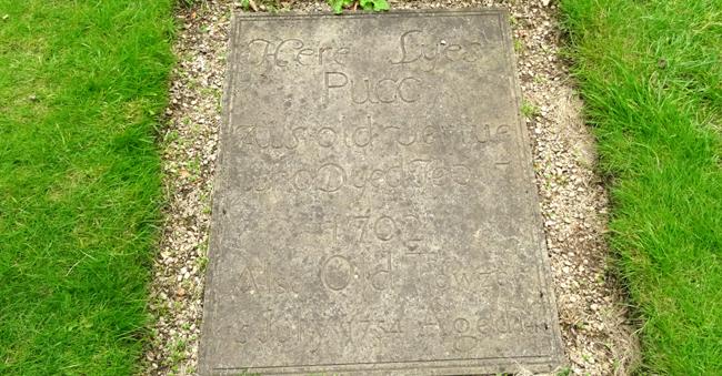Here Lyes Pugg Who died Feb 17 1702